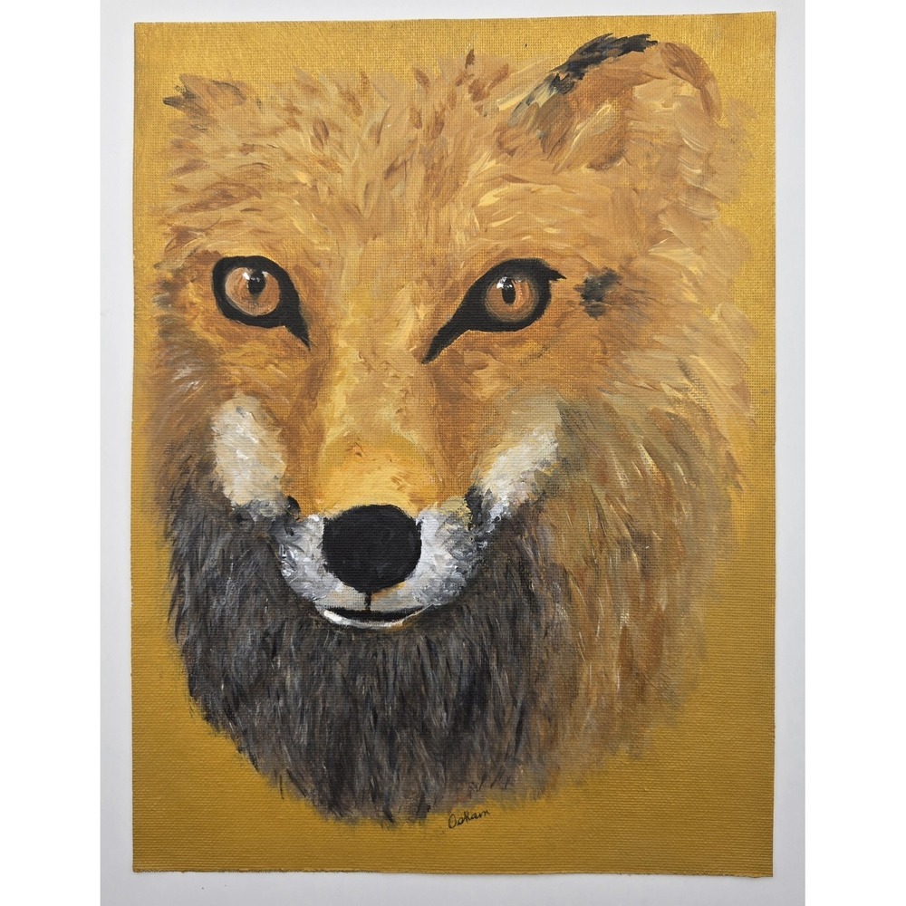 Golden Fox Portrait Original Acrylic‎ Painting 9x12 Wildlife Canvas Art